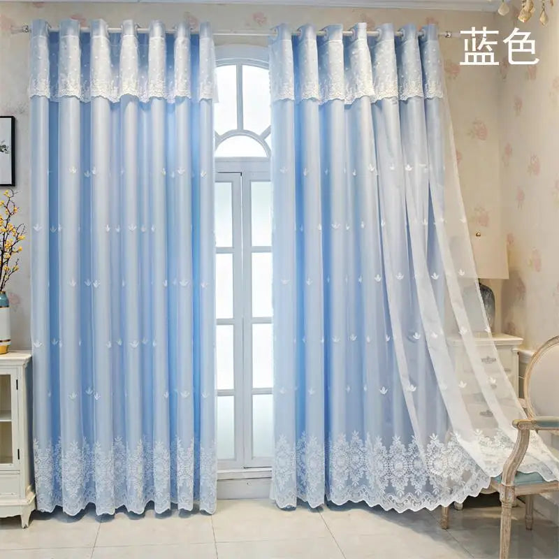 1 Panel 140cm Width Semi Blackout Curtain for Living Room Bedroom Girl Princess Style Double Layer Curtain