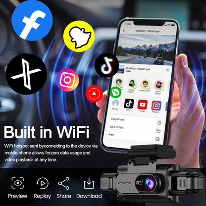 Caméra embarquée 4 canaux Wifi Full HD1080P DVR de voiture 4 caméras Caméra embarquée Enregistreur vidéo Super vision nocturne Boîte noire Cabine 4 objectifs caméra
