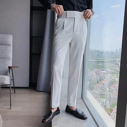 Men Pants Classic Men's Office Trousers Slim Fit High Waist Vintage Pockets Formal Business Style Pants for A Sophisticated Look