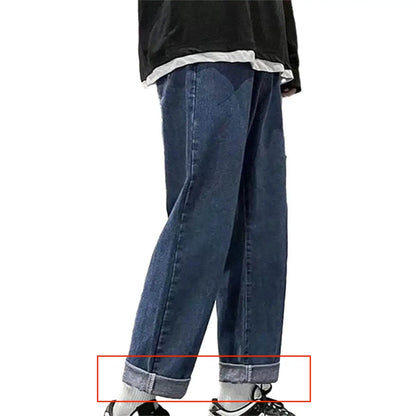 1Pc Trendy Oversize Jeans Zipper Fly/Drawstring Dressing Up Brushed Pants Thin Baggy Jeans Retro Wide Leg Man Pants Men Clothing