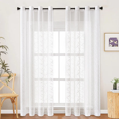 Modern White Stripes Sheer Curtain Modern Tulle Curtains for Living Room Window Curtain For Bedroom Home Decor Embroidery Drapes