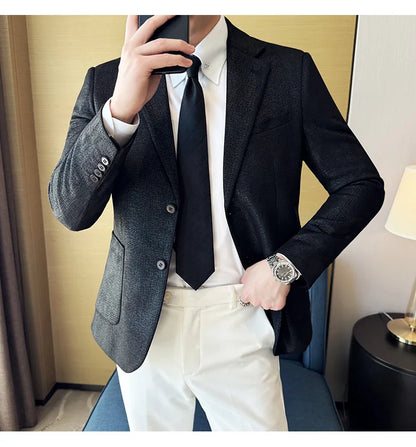 Suede Blazer Men's Fashionable Slim Fit Suit Jacket High-quality Single Breasted Business Dress Formal Jacket Blazer Hombre