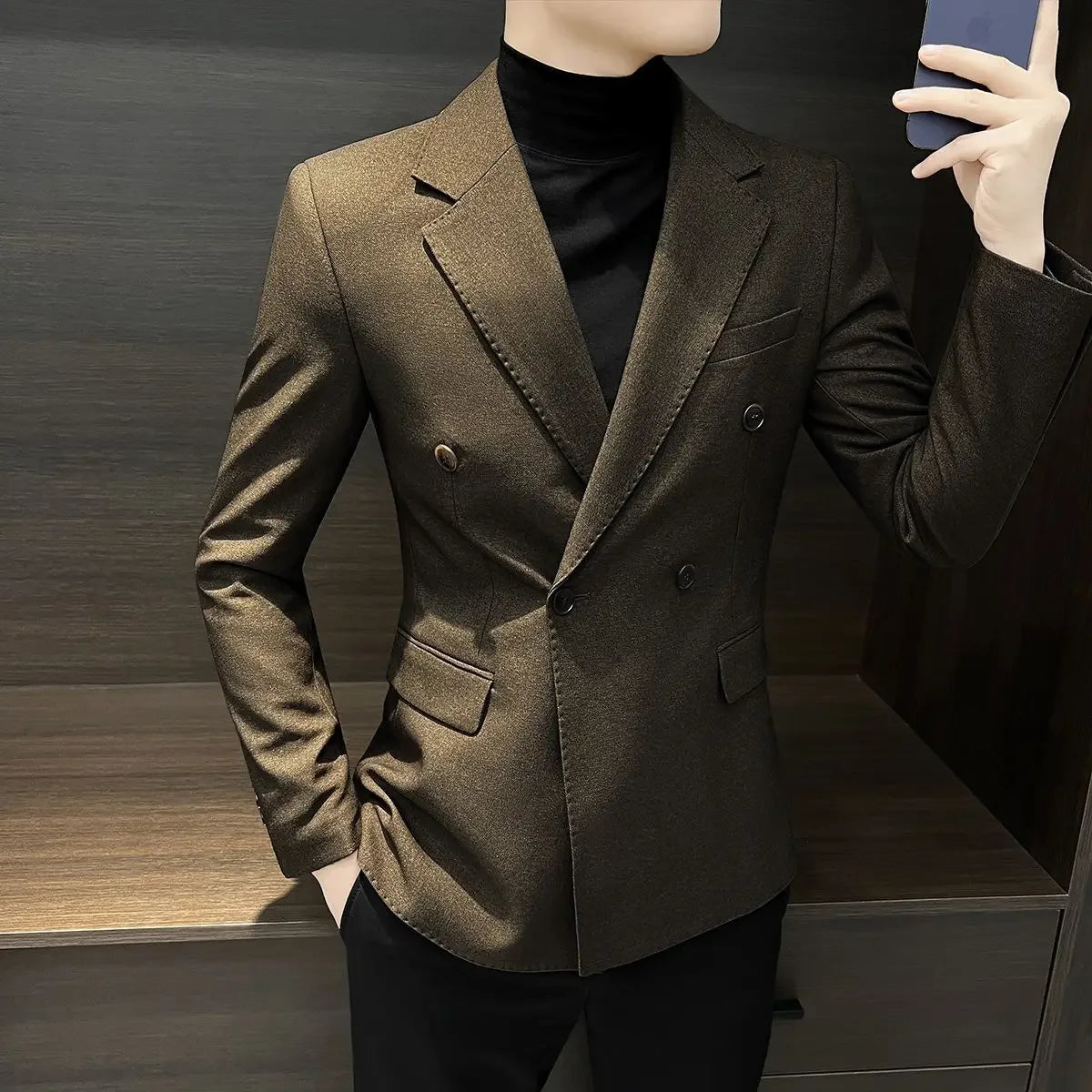 Male Business Blazer Casual Coat Double Breasted Fashion 2024 Vintage New In Men's Suit Dress Jackets Fashionable Single Models