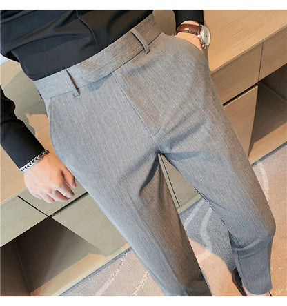 British Style Striped Slim Fit Suit Pant Men Business Casual Simple Dress Pants High Quality Social Wedding Party Trousers 38-28