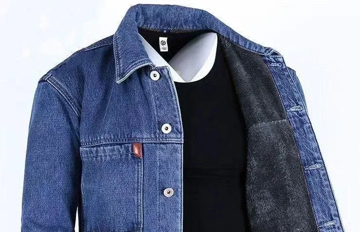 Men's Denim Jacket Padding Wool Male Jean Coats Elatic Black with Sheep Padded Warm Wide Shoulders One Piece Cheap Price Stylish