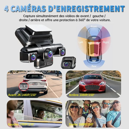 TiESFONG 4CH GPS caméra de tableau de bord i7pro frontal 4K/2K+3*1080P pour dashcam voiture DVR 360 24H moniteur de stationnement,WiFi camaras para automóviles,IR Vision nocturne,g-sensor,256Gmax