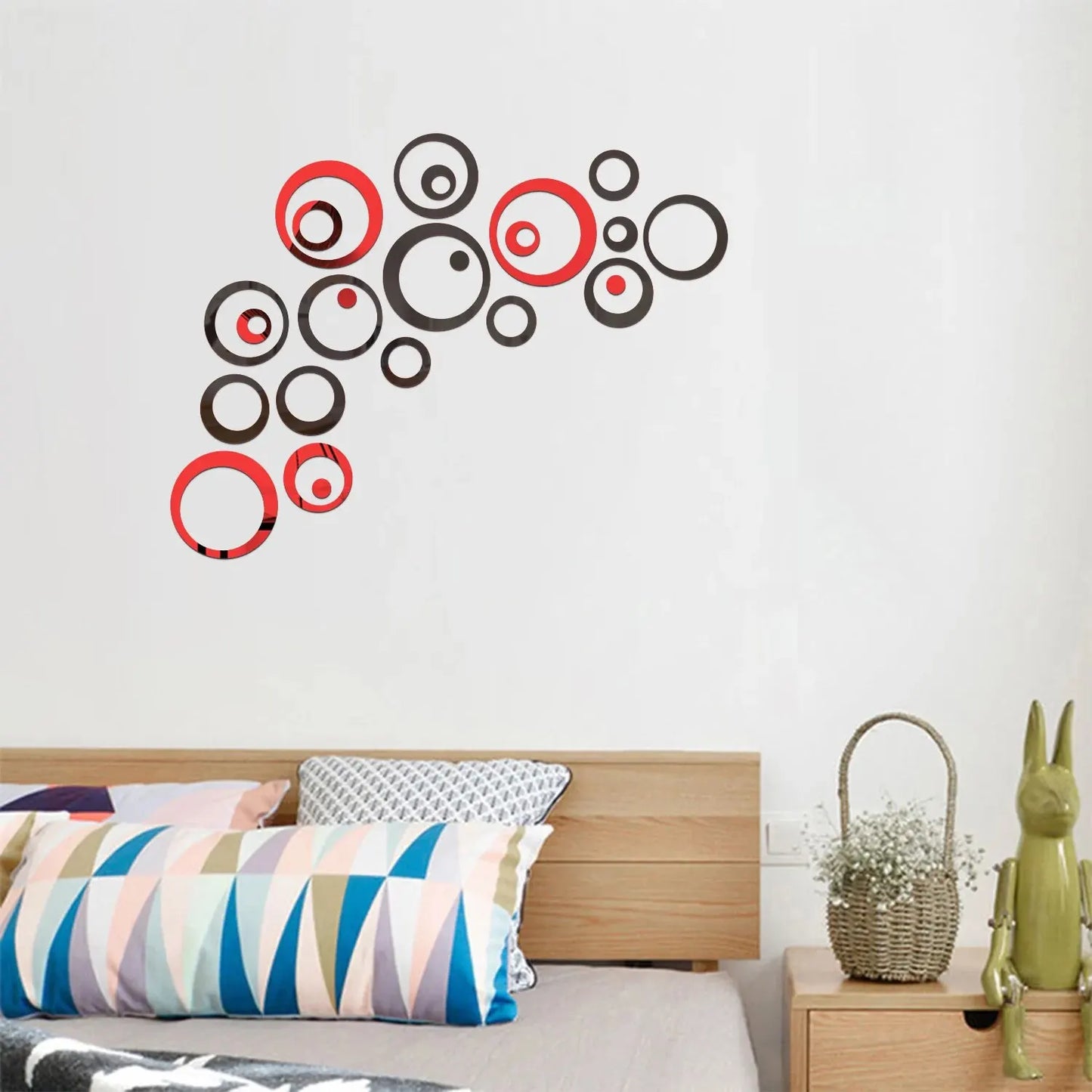 24PCS/LOT Geometric Hollow Circle DIY Mirror Wall Sticker 3D Living Room, Bedroom, Home Decoration