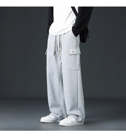 Mens Sweatpants Straight Fit Joggers for Sports and Streetwear Loose Oversized Drawstring Long Pants Men Multi-pocket Pants