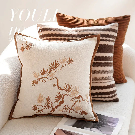 30X50/45x45CM Embroidered Bamboo Leaf Throw Pillow Cover Stamping Waist Cushion Cover Decor Home Decorative Pillowcase