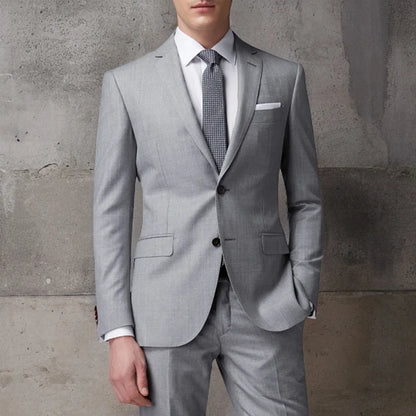 Light Grey Business Men's Suits Slim Fit 2 Piece Formal Dress Jacket with Pants Wedding Tuxedo for Groom Dinner Party Costume