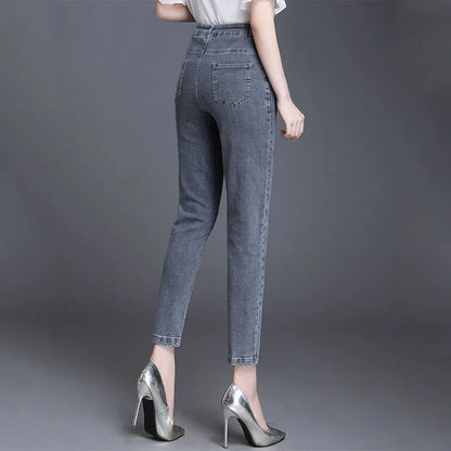 Streetwear Fashion Women Skinny Pencil Jeans Korean Clothing Cropped Pants Spring Summer High Waist All-match Casual Trousers