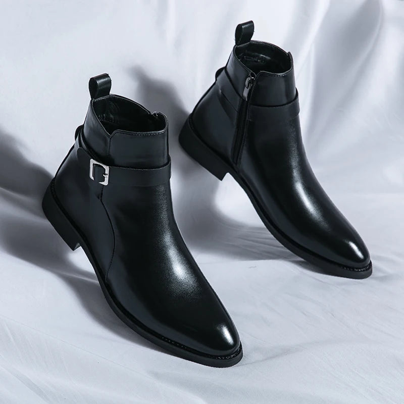 2024 high-quality new ankle boots with side zipper brown black classic business casual party personalized buckle men's shoes