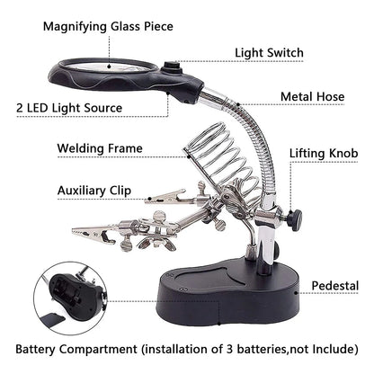 Portable Soldering Iron Station LED Magnifying Glass Soldering Iron Stand Rework Station Desktop Magnifier Soldering Repair Tool