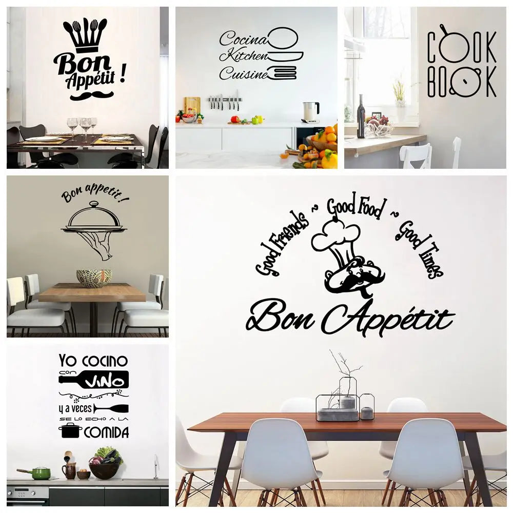 Funny Bon Appetite Wall Stickers Decals For Kitchen Living Room Dining Room Home Decoration Accessories Wall Decor