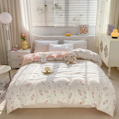 Fresh Floral Pattern Duvet Cover 1Pc 100% Cotton Skin-friendly Breathable Comforter Cover Home Bedding for Kids Teens Adults