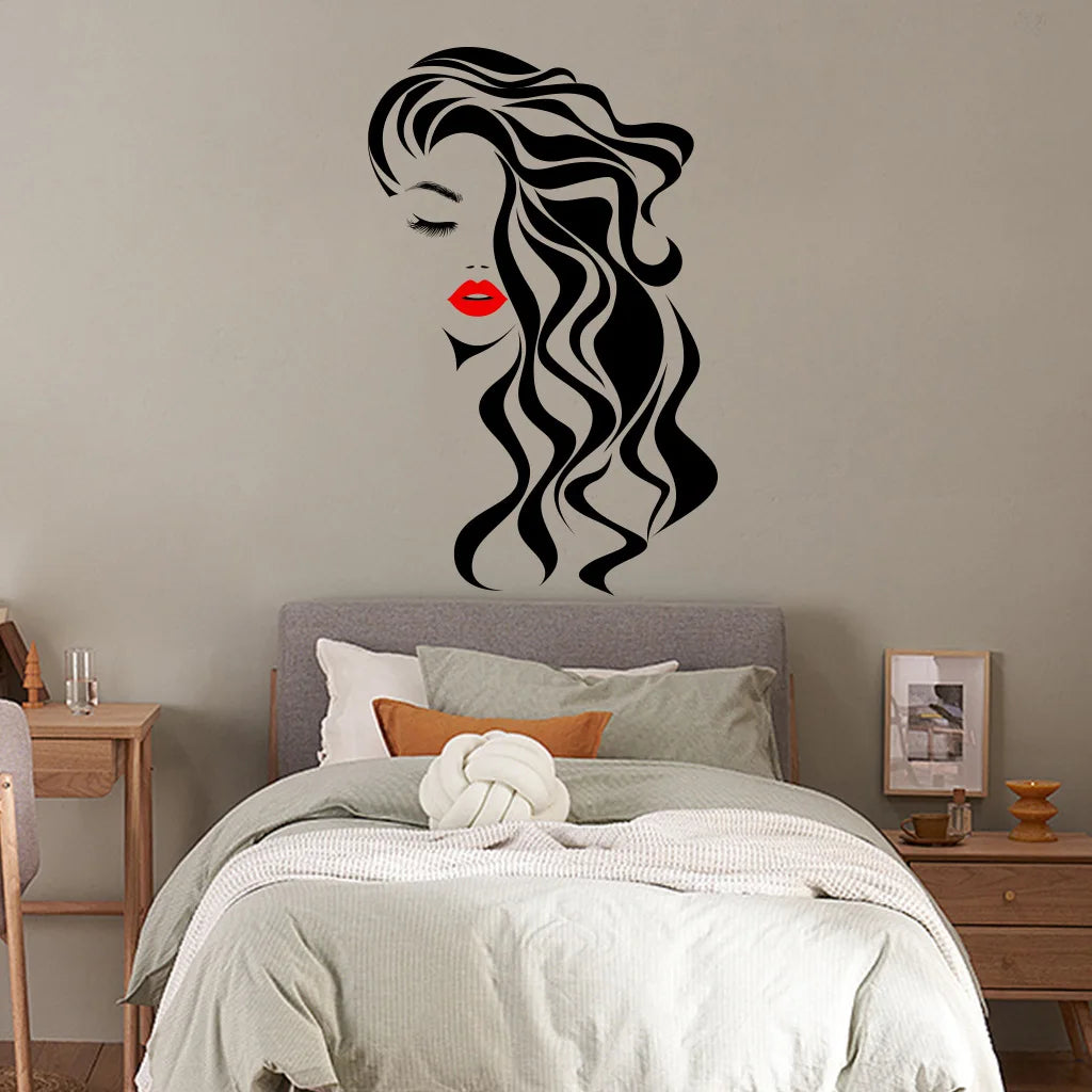 Beauty Female Face Wall Sticker Decal Beauty Studio Wallpaper Cosmetic Makeup Wall Art Sticker Mural Removable Salon Decoration