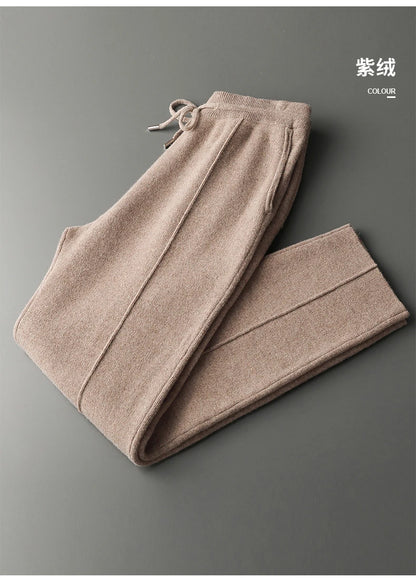 100% Pure Wool Men's Wool Pants 2023 Autumn Winter Thickened Knitted Long Pants Slim Fitting Solid Color Warm Flat Corner Pants