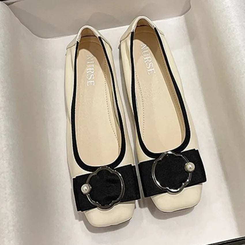 Plus size 43 44 Women Ballet Flats Leather Shoes Sweet bowknot Ladies softy sole round Toe Pumps Office Lady Big Size Loafers