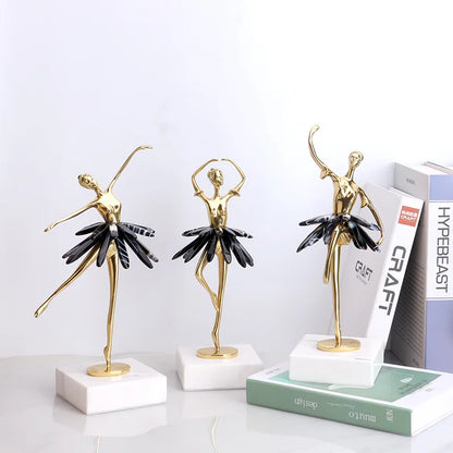 Brass Ballet Dancer Crystal Skirt New House Gift Home Living Room Study Luxury Table Ornaments European Decoration Accessories