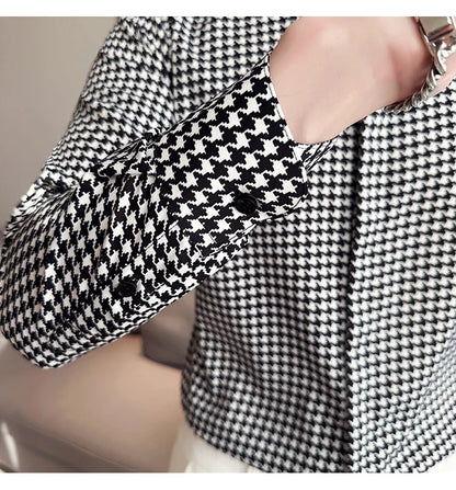 High Quality Vintage Houndstooth Long Sleeve Social Shirts For Men Clothing 2024 Business Slim Fit Casual Prom Tuxedo Non-Iron