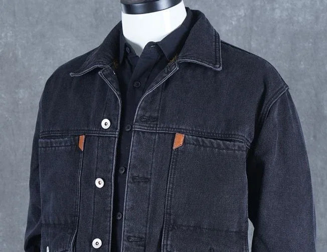 Men's Denim Jacket Padding Wool Male Jean Coats Elatic Black with Sheep Padded Warm Wide Shoulders One Piece Cheap Price Stylish