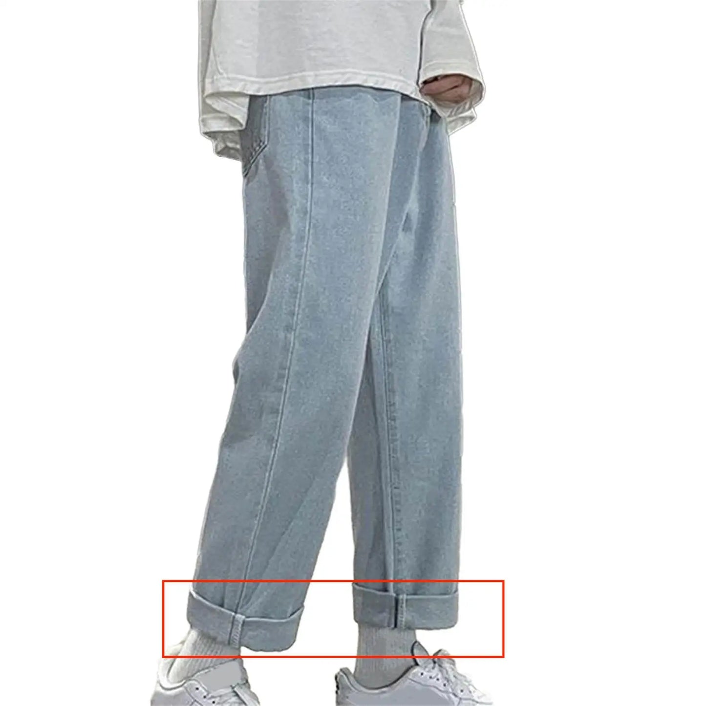 1Pc Trendy Oversize Jeans Zipper Fly/Drawstring Dressing Up Brushed Pants Thin Baggy Jeans Retro Wide Leg Man Pants Men Clothing