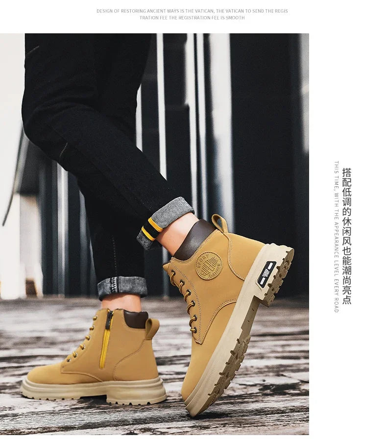 Platform Boots Men Dress Booty Man Men's Leather Winter Shoes Casual Sneakers Men's Safety Shoe Brown Boot High Heel Ankle Boots