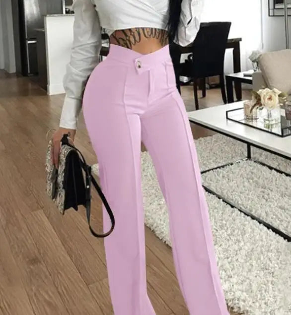 Elegant Women's Pants Summer Fashion Y2k Plain Zip Fly High Waist Office Lady Work Pants Casual Trousers 2023 Streetwear Clothes