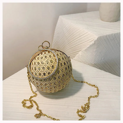 Sparkly Round Evening Purses for Women Shiny Diamonds Handbag Unusual Party Mini Small Bags Fashion Luxury Shoulder Bag Woman