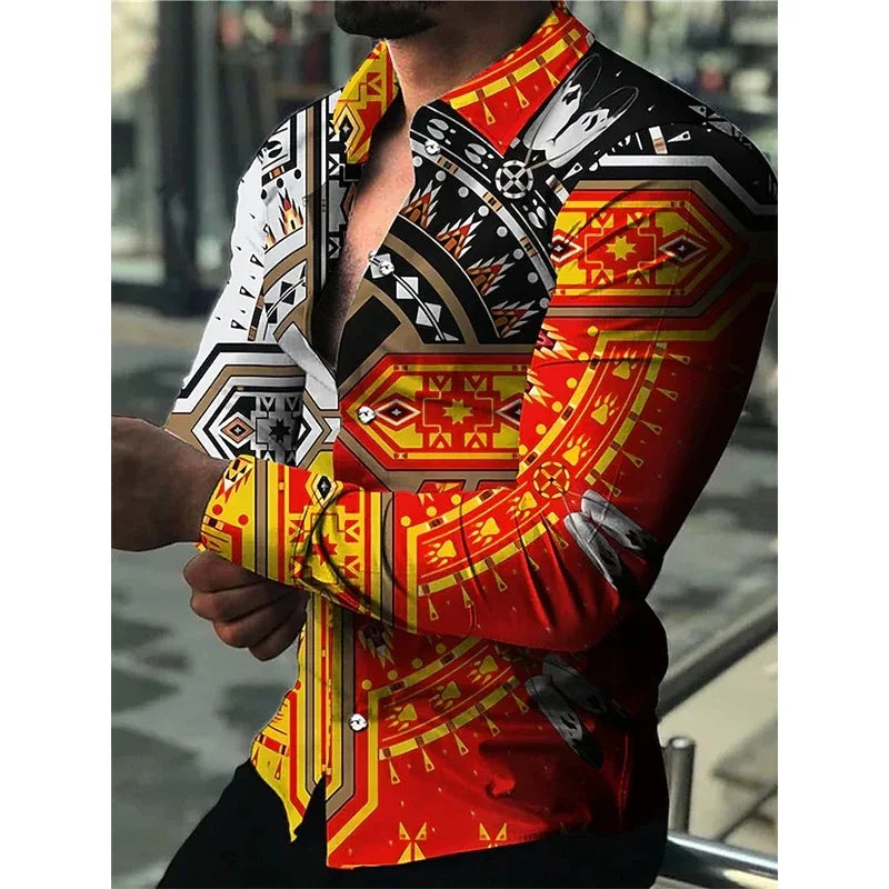 Fashion Luxury Social Men Long Sleeve Shirts Turn-down Collar Buttoned Shirt 2025 Mens Party Clothing Casual Flower Print Tops