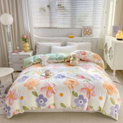 Fresh Floral Pattern Duvet Cover 1Pc 100% Cotton Skin-friendly Breathable Comforter Cover Home Bedding for Kids Teens Adults