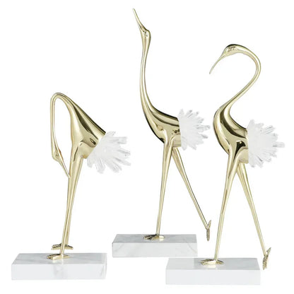 Crystal Crane Fairy Metal Sculpture Simulated Animal Handicraft Ornaments Handmade Bird Home Decoration Figurines