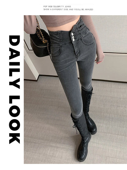 Woman High Waist Skinny Jeans Fashion Autumn Slim Elastic Pencil Denim Pants Tight Hip Lifting Leggings Jeans Female Streetwear