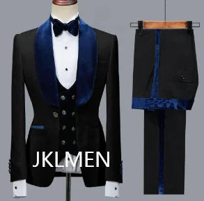 Floral Jacket Men Suit Slim Fit Wedding Tuxedo Navy Blue Velvet Lapel Groom Party Suits Costume Homme Best Man Blazer