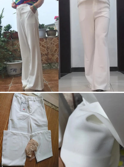 2024 Summer Thin Wide Leg Bell Bottom Pants Womens High Waist Classic Suit Trousers Office Fashion Slim White Flare Pantalones