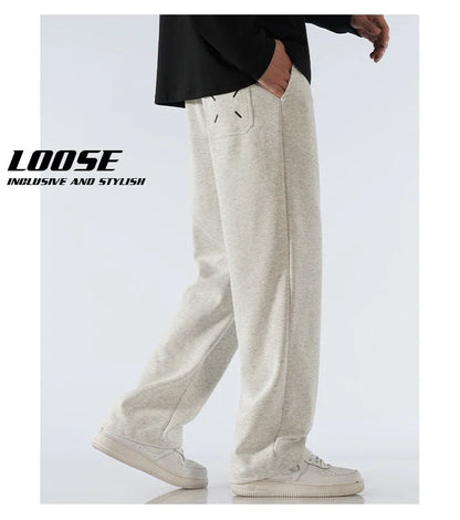 Men's Pants Wide Leg Cotton Fabric Straight Loose Outdoor Solid Color Knitted Sweatpants High-quality Soft Long Baggy Trousers