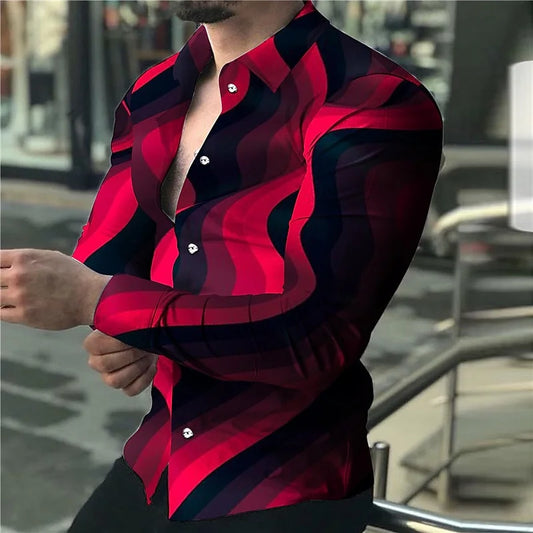 6 color men's shirt casual shirt high -quality 3D printing fashion trendy long -sleeved shirt comfortable and breathable