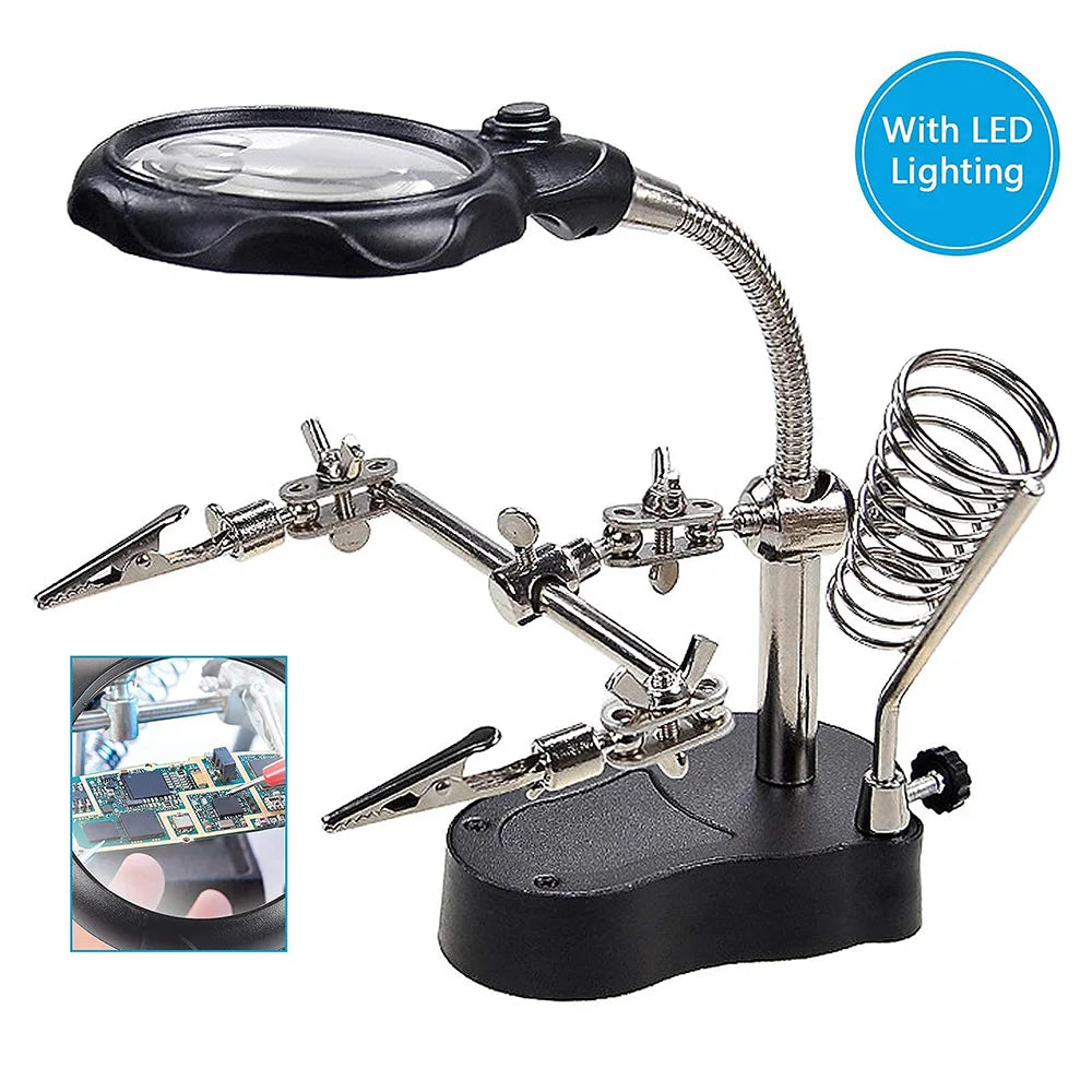 Portable Soldering Iron Station LED Magnifying Glass Soldering Iron Stand Rework Station Desktop Magnifier Soldering Repair Tool