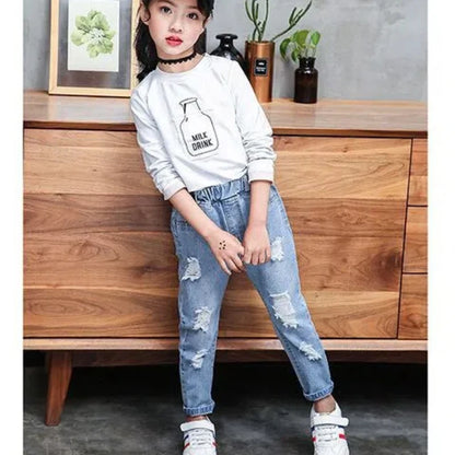 Fashion Children Denim Trousers Teenager Ripped Jeans Kids Hole Pants Casual Kids Clothes For Spring Autumn Hot Boys Girls Jeans