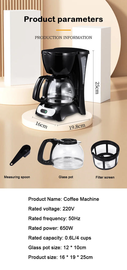 DMWD Semi-Automatic Electric Latte Espresso Coffee Maker Mini 0.6L Moka Drip Cafe American Coffee Brewing Machine Tea Pot Boiler