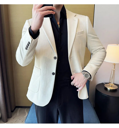 Suede Blazer Men's Fashionable Slim Fit Suit Jacket High-quality Single Breasted Business Dress Formal Jacket Blazer Hombre