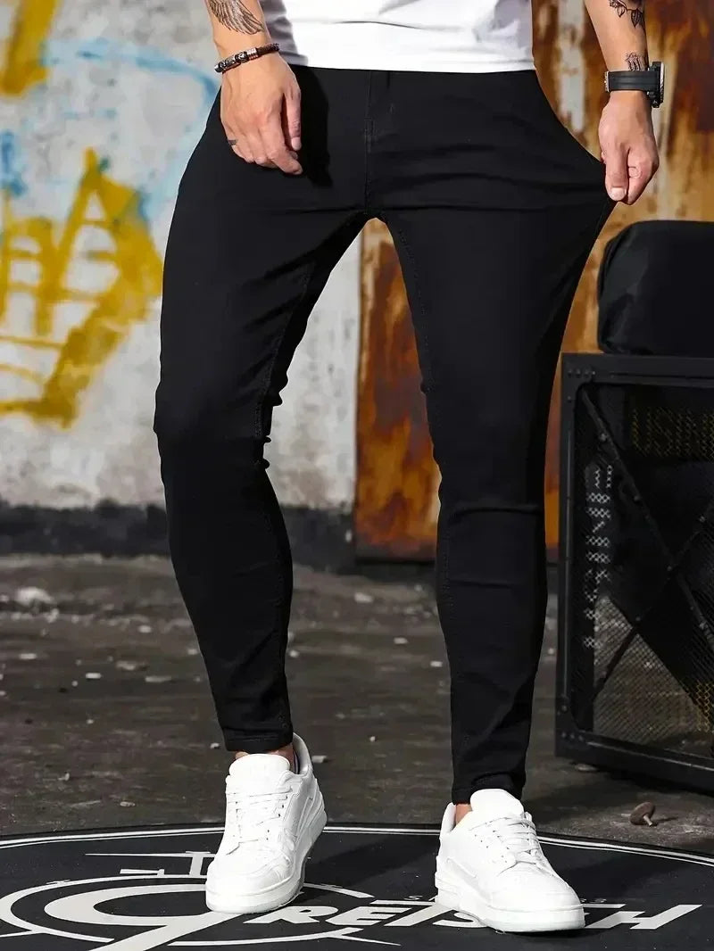 2025 Spring New Mens Slim Fit Classic Skinny Jeans Casual Street Style Casual Mens Skinny Jeans Male Slim Fit Pencil Denim Blue