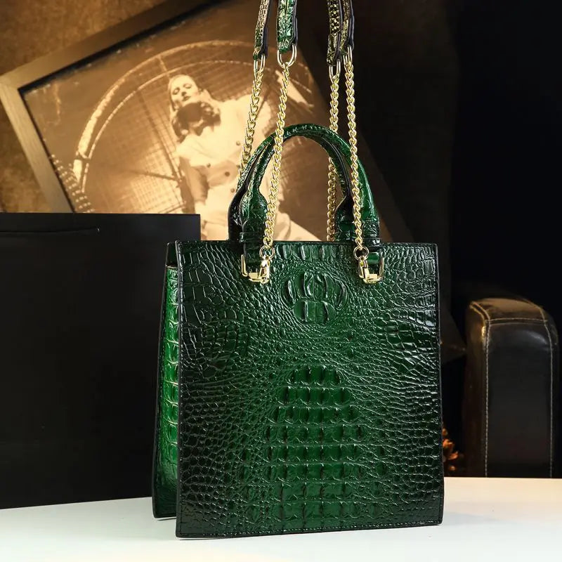 Luxury New Fashion Leather Women Handbags Crocodile Print Middle-aged Lady Mom Bag Leather Woman Bag Single Shoulder Tote Bags