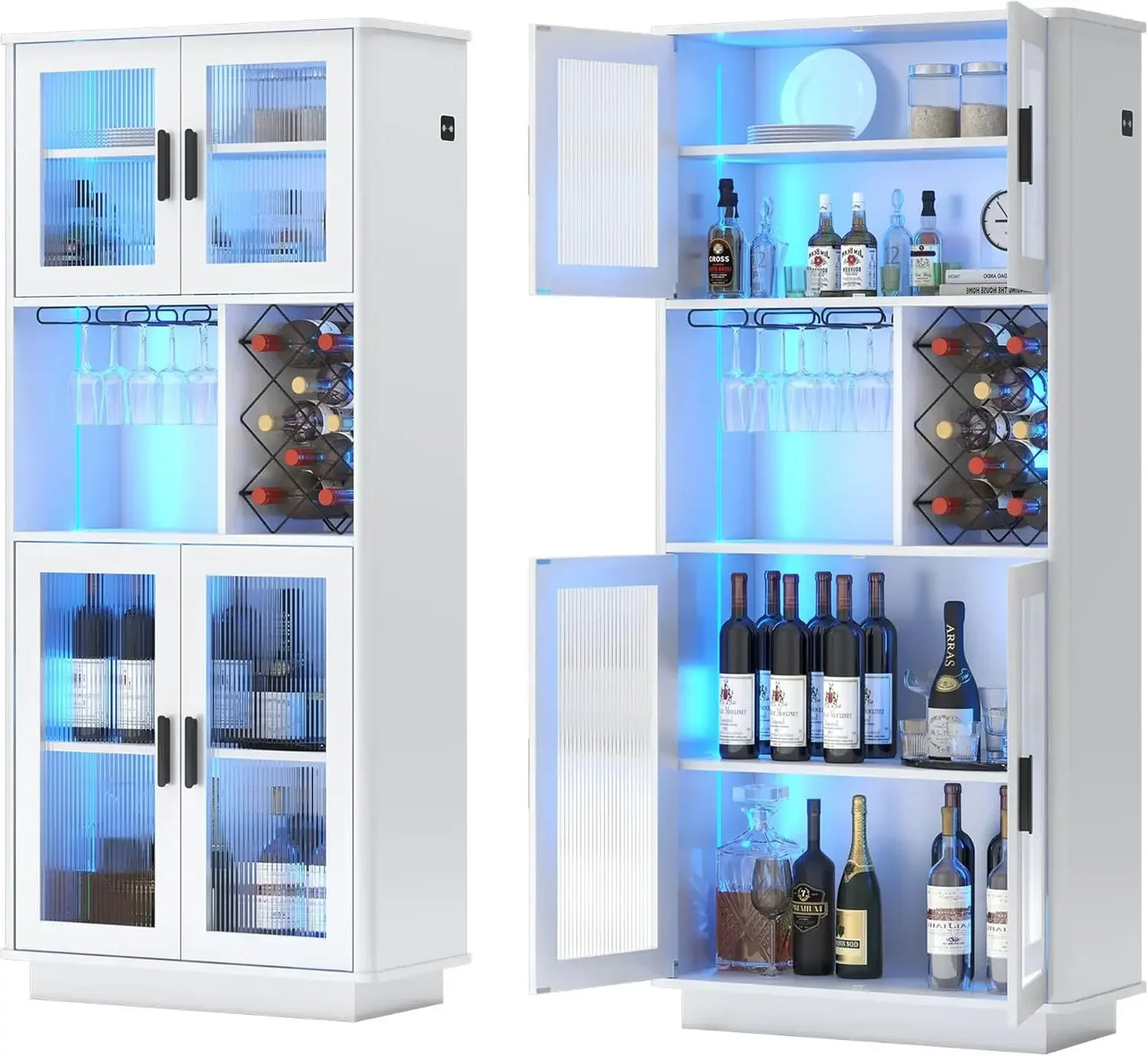 LED Wine Bar Cabinets with Removable Wine Rack, Bar Cabinets for Liquor with Light Motion Sensor, Kitchen Cabinet Storage