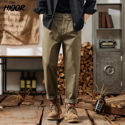 HIQOR Men Elastic Waist Cargo Pants New In Man Cotton Casual Pants Male Workwear Hombre Straight Trousers Male Big Size 28-38