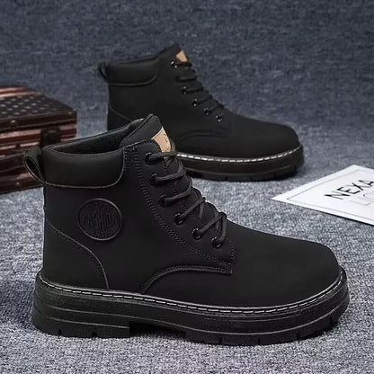 Men's Boots Autumn New High Top Workwear Boots British Style Korean Version Thick Soled Lace Up Anti Slip Warm Waterproof Boots