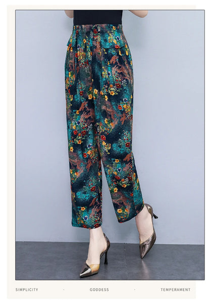 Women Pants High Waist Loose Print Summer Pants for Women Elastic Waist Vintage Clothing