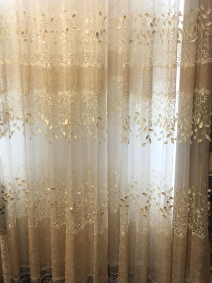 1pc Embossed Leaf High Precision Embroidered Gauze Curtains For Living Room Finished Window Curtains For Bedroom