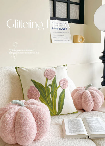 Ins Wind Tulip Pillow Living Room Sofa Pillow Bedhead Waist Pillow Pink Cute Pumpkin Home Cushion Atmosphere Decoration