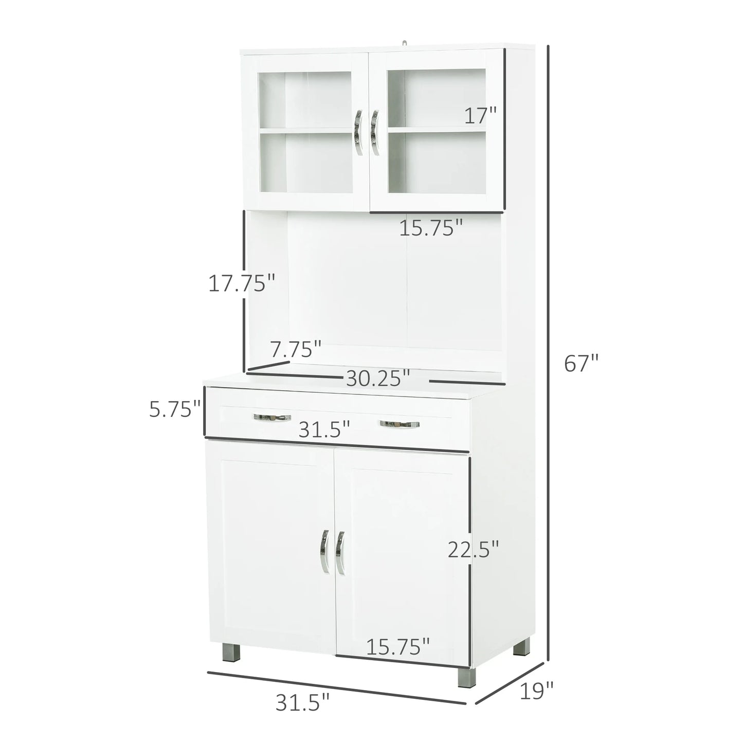 Freestanding Wooden Hutch for Kitchen Storage Space with Adjustable Shelves